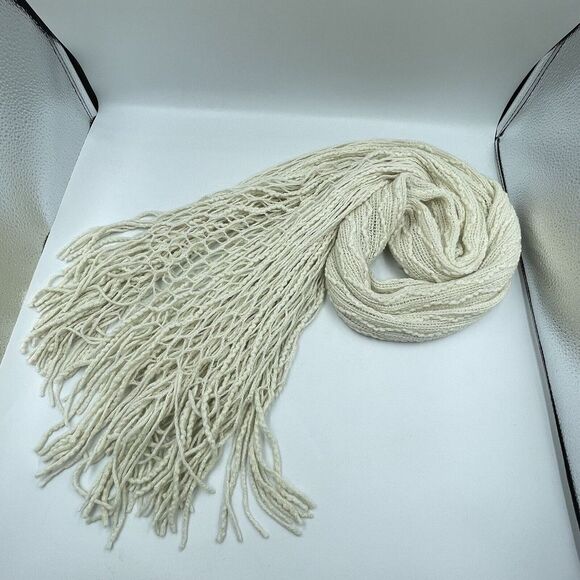 Unisex Crochet Fringe Scarf Beige 76 in x 9 In - Picture 5 of 11